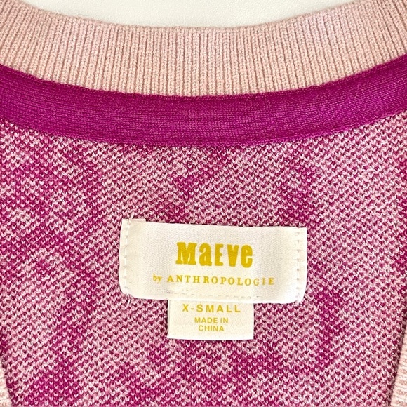 Anthropologie Maeve Jacquard Sweater Vest V Neck Pink Jaguar Cat Print XS - Picture 13 of 15